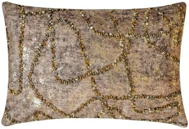 The HomeCentric Pack of 2 Decorative Lumbar Pillow Cover Gold, 12"x22" Jacquard Foil, Bead, Sequins, Hand Embroidery Lumbar Cushion Covers for Sofa, Couch, Abstract Modern - Astral Antique Gold by TheHomeCentric