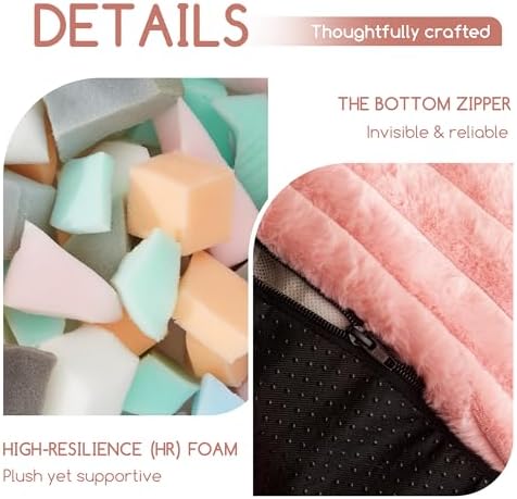 HIGOGOGO Round Stuffed Pouf Ottoman, Stripe Faux Fur Poufs with Foam Chunk Filling, Furry and Fluffy Pouf Foot Stool Storage Ottoman, 20 X 15 Floor Poufs Foot Rest for Living Room, Pink - Image 4