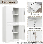 CJF Metal Storage Cabinet with Adjustable Shelves and Drawers, 71" H Locking Pantry Storage Cabinet for Office, Garage, Home, School, Utility (White) - Image 5