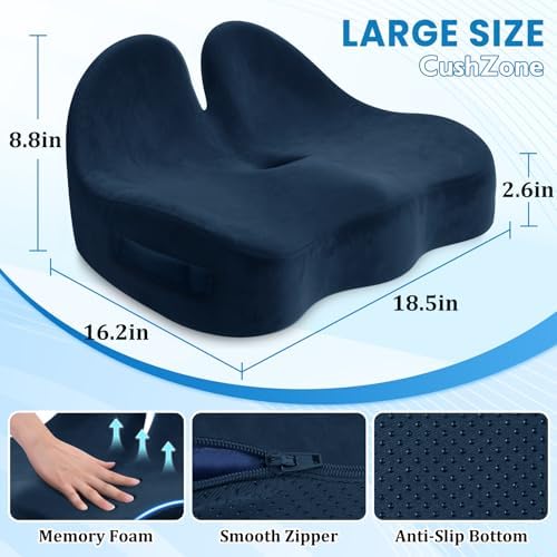 CushZone Ergonomic Seat Cushion, Sciatica Support for Office Chair, Blue - Image 2