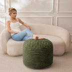 HIGOGOGO Round Stuffed Pouf Ottoman, Stripe Faux Fur Poufs with Foam Chunk Filling, Furry and Fluffy Pouf Foot Stool Storage Ottoman, 26 X 18 Floor Poufs Foot Rest for Living Room, Green - Image 2