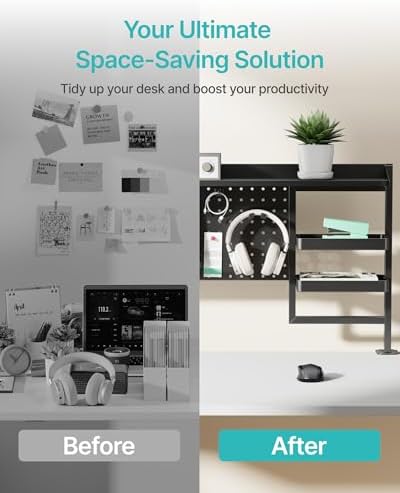 PEGZONE Clamp on Desk Shelf, 44" Desktop Shelving System, Black - Image 6