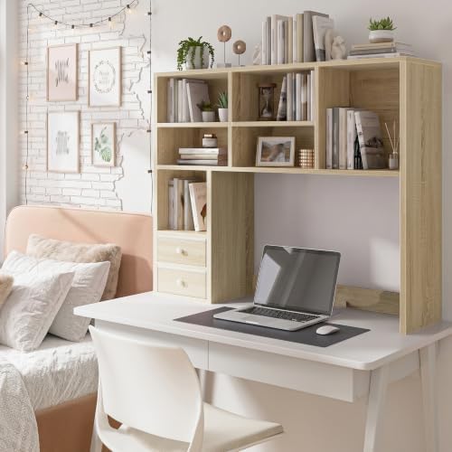REIBII Desktop Bookshelf, 8 Shelves Desk Hutch for Dorm Room, Natural - Image 5