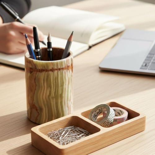 Radicaln Marble Pen Holder for Desk 4" - Pencil Holder & Makeup Brushes Cup - Image 2