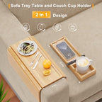 Bestjing 2 Pack Sofa Armrest Tray with Cup Holder Tray (Bamboo) - Image 3