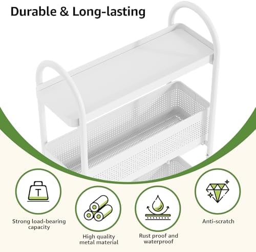 KINGRACK 3 Tier Slim Rolling Cart with Drawer, Metal Utility Storage Cart - Image 5