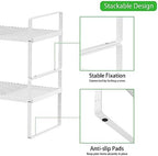Expandable Storage Shelf, Stackable Organizer Rack, White Large 3 PK - Image 5
