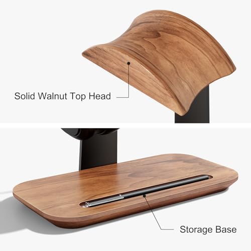UPERGO Walnut Headphone Stand, Wood Headset Holder with Storage for Desk - Image 5