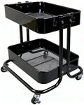 2 Tier Cart with Wheels Heavy Duty Metal Rolling Storage Cart for Under Desk Storage, Short Small Utility Shelf for Pantry Kitchen Bathroom Laundry, Home Organizer with Large Basket, Black by LIWNYRK