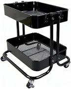 2 Tier Cart with Wheels Heavy Duty Metal Rolling Storage Cart for Under Desk Storage, Short Small Utility Shelf for Pantry Kitchen Bathroom Laundry, Home Organizer with Large Basket, Black by LIWNYRK