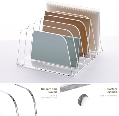 YUXUN Clear Acrylic Desktop File Sorter Organizer,Upright File Organizer, 5-Section Bookshelf for Home Office & Classroom - Image 5