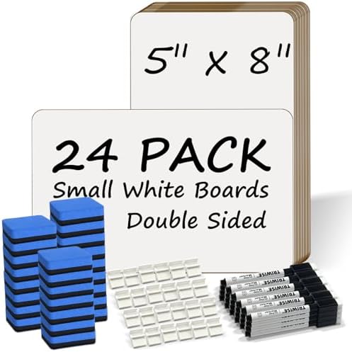 Portable Small White Board 5"x8" for Students, Personal Whiteboard Mini Lightweight Double Sided, Dry Erase Board for Kids Classroom, Individual Lapboards for Teaching with Eraser and Marker (24 Pack) by Unknown
