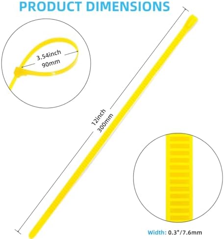 250 Pack 12 Inch Heavy Duty Reusable Zip Ties Yellow ?UV Resistant, 55 LBS Tensile Strength, Weatherproof Cable Ties for Outdoor, Industrial, and Harsh Environments - Image 2