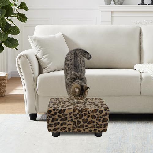 CAROLMADE Small Foot Stool Ottoman Footstool with Legs Under Desk Footrest for Living Room Bedroom and Office, Faux Fur Brown - Image 6