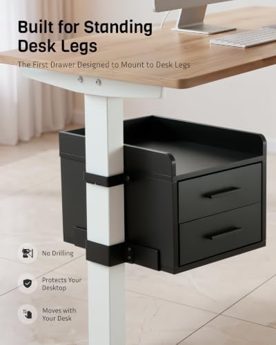 Under Desk Drawer for Standing Desk, No Drill, 30 lb, Desk Leg Mounted - Image 2