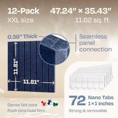 X-Large Cork Board Alternative 12-Pack Felt Bulletin Board Thick and Decorative Pin Board for Home Office Walls 47.24 x 35.43 Inches with 72 Adhesive Tabs - [Denim Blue] - Image 3