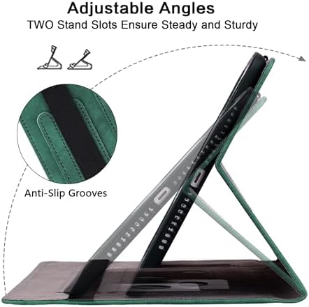 for Kindle Fire Max 11 Case (2023) - Embossed Lace PU Leather Flip Folio with Elastic Band & Card Slots, Multi-Angle Stand, Green - Image 4