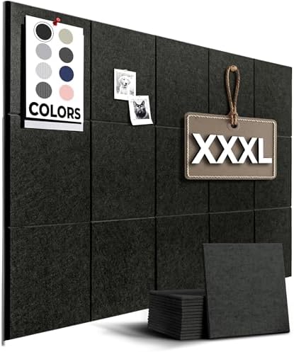 WALLHERO Vision Board - Large Cork Board for Walls 59" x 36", Black Bulletin Board | 15 Pack Felt Wall Tiles | Cork Boards for Office Pin Board Tack Board Cork Boards by WallHero