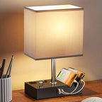 Grey Table Lamp for Bedroom - Stepless Dimmable, USB C+A, 2 AC Outlets - Image 5