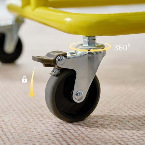 3 Tier Rolling Cart Metal Heavy Duty Utility Cart with Silent Caster Lockable Wheel Multi-Functional Organization Carts Storage Trolley with Mesh Shelves for Office Kitchen Living Room Yellow - Image 3