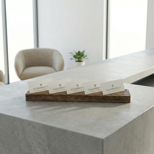 Oak Wood Multiple Business Card Holder - 5 Slot Modern Card Stand for Office Desk, Perfect Professional Card Organizer for Men and Women, Stylish and Functional Design (Dark Brown) - Image 2