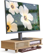 Monitor Stand Riser,Wood Desk Shelf with 2 Tier Storage by WELLWENG