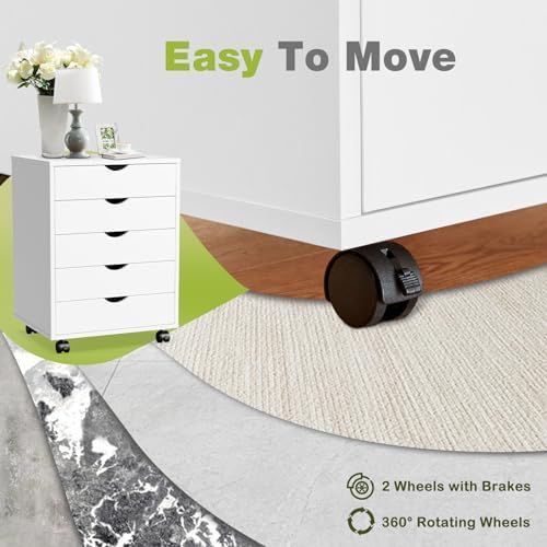 DUMOS 5 Drawer File Cabinet Mobile Vertical Filing Cabinet Wood Storage Dresser with Wheels Rolling Under Desk Printer Stand Organizer for Office Home Bedroom - Image 5