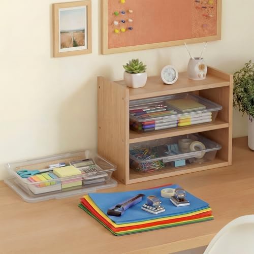 Tinlade 24 Pcs Classroom Paper Storage Bins with Lids, Clear, 13x10in - Image 6