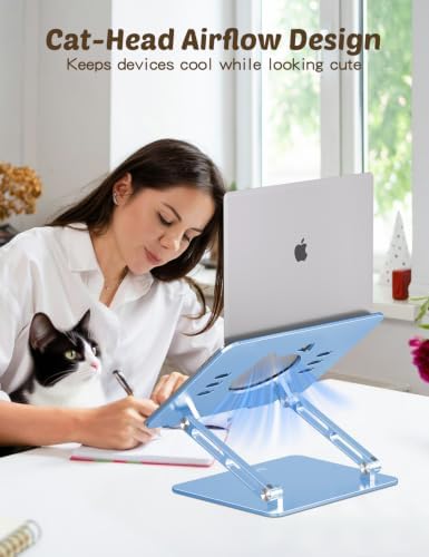 Aoviho Laptop Stand for Desk, Adjustable Foldable Aluminum Laptop Riser for 10–17.3 Inch Laptops – Sturdy Ergonomic Computer Holder, Supports Up to 22 lb, Cooling Vent, Sky Blue - Image 6