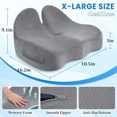 CushZone Extra Large Seat Cushion, Sciatica Support for Chair, Light Grey - Image 2