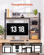VEVOR Desk Shelf 38.6" W, Desktop Bookshelf Storage Hutch for Computer Monitor, Metal Frame and Wooden Shelf, 4-Tier Desk Display Rack, Multipurpose Desk Organizer Hutch for Dorm, Home, Office - Image 5