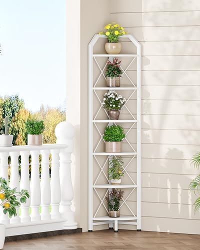 CHOEZON 6-Tier Industrial Corner Shelf, 71.2" Corner Storage Stand, Plant Stand Display Shelf, Corner Bookcase for Bedroom, Living Room, Home Office, White TCJ11WB - Image 7