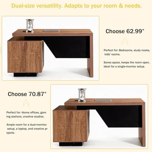 63“ Executive Office Desk with File Drawer, Modern Professional Desk with Cable Management Box, Office Desk with Storage Cabinet & Privacy Panel, 1.8” Thick Desktop for Home Office (Wood, Right) - Image 5