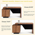 63“ Executive Office Desk with File Drawer, Modern Professional Desk with Cable Management Box, Office Desk with Storage Cabinet & Privacy Panel, 1.8” Thick Desktop for Home Office (Mahogany, Left) - Image 5