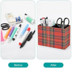 PU Leather Multi-Compartment Pen Holder Desktop Organizer Pencil Cup Storage Caddy for Office Home Supplies Blue Stewart Plaid Colorful Tartan Black Bright British - Image 3