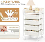SYKIARIOL 4-Drawer Rolling Storage Cart with Mesh Top,White - Image 4
