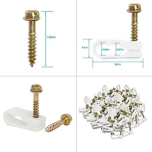 STEREN Coaxial Cable Clips - Cable Holder - Wire Clips - Siding Clips for Hanging - Cord Holder for Desk - Cable Clamps (White, 100 Count - Dual Screw) (Pack of 2) - Image 3