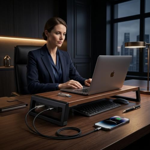 Zapuno Desk Organizer and Accessories, Computer Monitor Stand Riser with USB Hub , Laptop Stand - Image 3