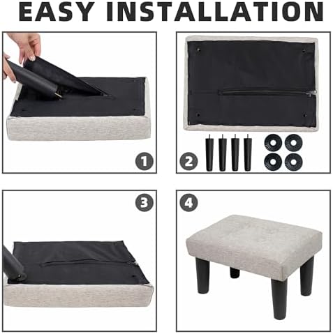 CAROLMADE Ottoman Foot Rest, Linen Small Ottoman Foot Stool with Legs Modern Footstool Ottomans for Living Room Entryway Office, Beige - Image 7
