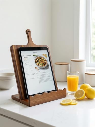 Acacia Wood Cookbook Stand, 15.7 x 11.8 in, Removable Serving Board - Image 2