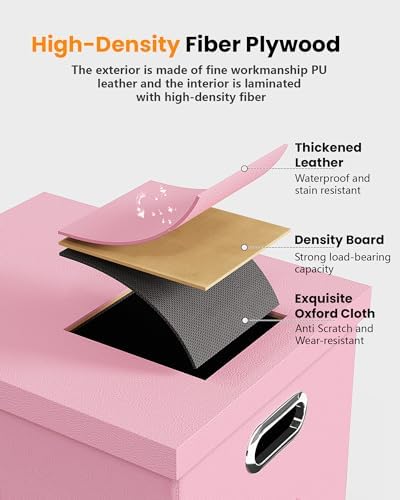 Oterri 2 Pack File Storage Organizer Box,Filing Box,Portable File Box with Lid,Fit for Letter/Legal File Folder Storage, Pink(Leather)-Box only - Image 2