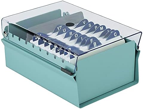 Acrimet 3 x 5 Card File Holder Organizer Box Metal Base Heavy Duty (AZ Index Cards and Divider Included) (Green Color with Clear Crystal Plastic Lid Cover) - Image 2