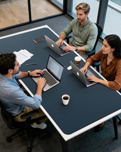 YSAGi 55" x 17" Large PU Leather Desk Mat for Keyboard and Mouse - Waterproof Non-Slip Desk Pad Protector for Office, Home, Writing Desk, Dark Blue - Image 3