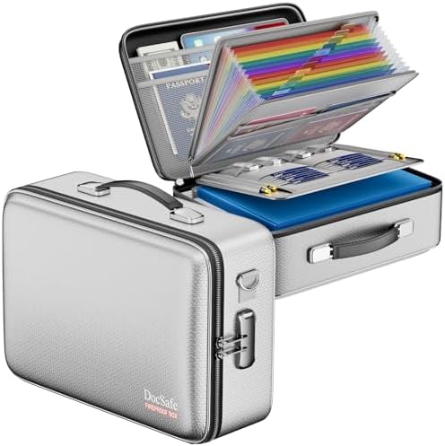 DocSafe Fireproof Document Box Hard Case with Lock ＆ Accordion File Folder by DocSafe