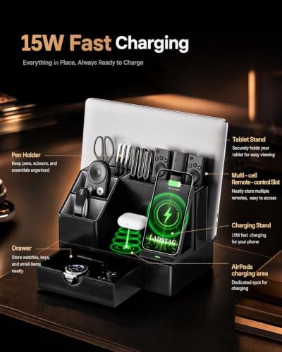 LADSTAG Charging Station Organizer,night stand organizers,Mens Gifts,Vertical Laptop Stand,Desk Accessories & workspace Organizers for Office/Livingroom/Bedroom,Gifts for Men. - Image 3