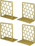 Gold Geometric Honeycomb Metal Bookends - Book Ends for Shelves - Decorative Modern Heavy Duty Bookend Stopper - Book Ends for Heavy Books - Home Office Book Holder - 2 Pair, 6x3.25x6.25 in by Geomod