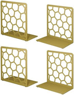Gold Geometric Honeycomb Metal Bookends - Book Ends for Shelves - Decorative Modern Heavy Duty Bookend Stopper - Book Ends for Heavy Books - Home Office Book Holder - 2 Pair, 6x3.25x6.25 in by Geomod