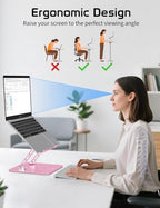 Adjustable Aluminum Laptop Stand for Desk,Ergonomic Riser, Pink - Image 3