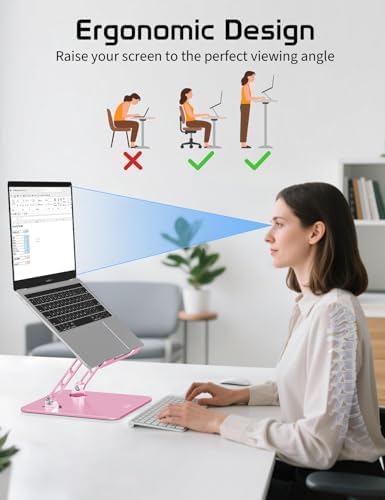 Adjustable Aluminum Laptop Stand for Desk,Ergonomic Riser, Pink - Image 3