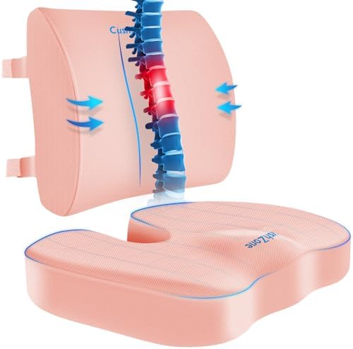 CushZone Seat Cushion and Lumbar Support Pillow for Office Chair, Pink by CushZone